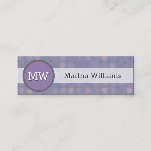 Modernes lila lila Polka-Punkt-Muster-Monogramm Mini Visitenkarte (Vorderseite)