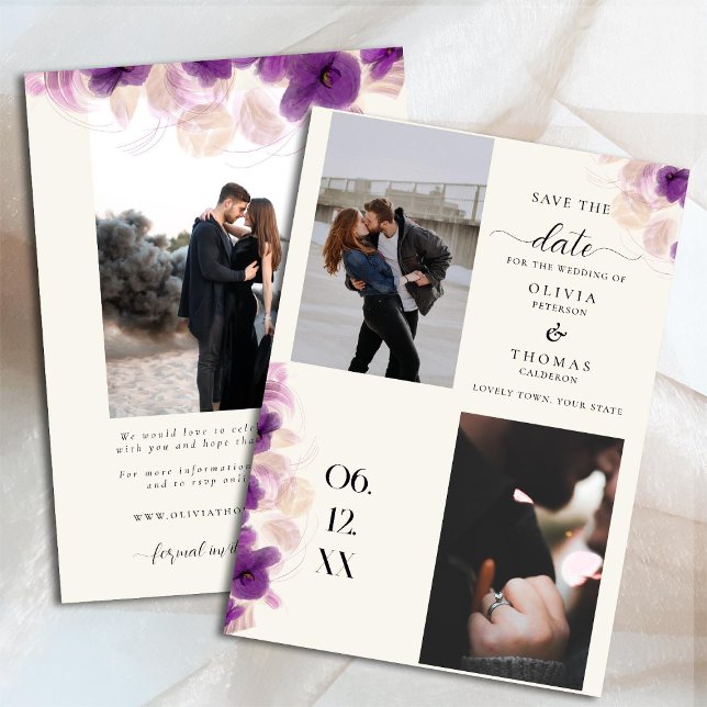 Modernes Lila Orchid Boho Chic 3 Fotos Hochzeit Save The Date (Von Creator hochgeladen)