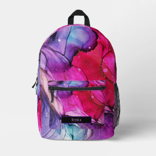 Modernes, Lila, rosa und blau marmoriertes Modell, Bedruckter Rucksack