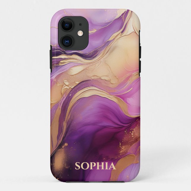 Modernes Lila Rosa und Gold- Case-Mate iPhone Hülle (Rückseite)