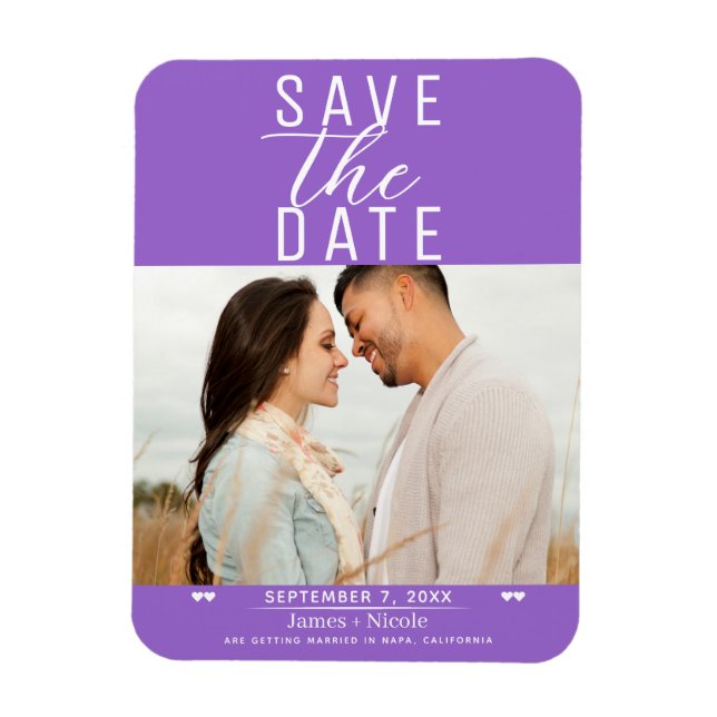 Modernes Lila Save the Date Hochzeitsstipendium Magnet (Vertikal)