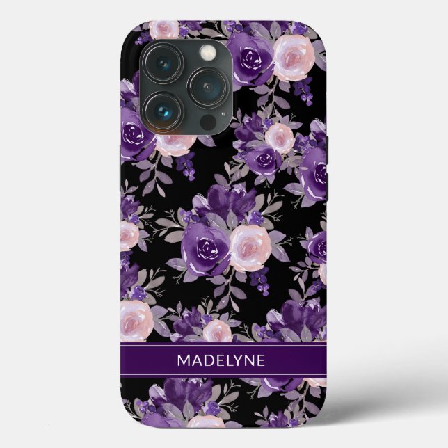 Modernes Lila Schwarzes Blau Case-Mate iPhone Hülle (Rückseite)