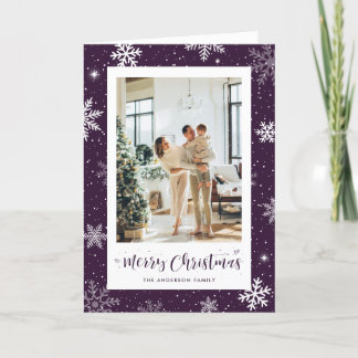 Modernes Lila Snowflake Foto Frohe Weihnachten