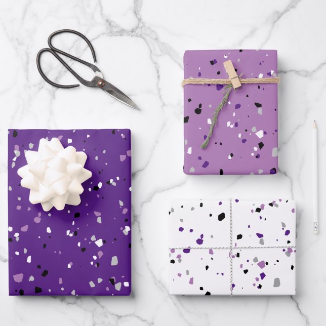 Modernes Lila Terrazzo-Muster Geschenkpapier Set (Vorderseite)