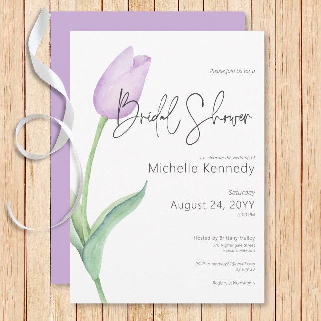Modernes Lila Tulip Solo Brautparty Einladung (Modern Purple Tulip Solo Bridal Shower Invitation)