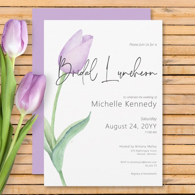 Modernes Lila Tulip Solo Bridal Luncheon Einladung (Modern Purple Tulip Solo Bridal Luncheon Invitation)