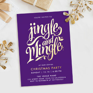 Modernes Lila- und Goldcocktail-Kalligrafie Folieneinladung