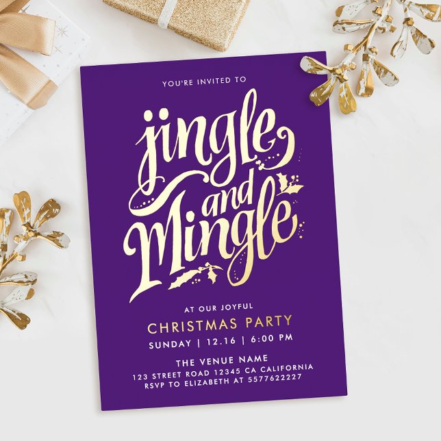 Modernes Lila- und Goldcocktail-Kalligrafie Folieneinladung (Von Creator hochgeladen)