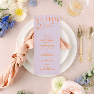 Modernes Lila und lebendiges Orange Wedding Menu Menükarte