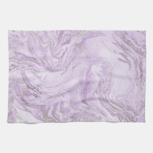 Modernes Lila und silberfarbenes Marmormuster Geschirrtuch
