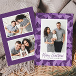 Modernes, Lila verklebtes Glas Frohe Weihnachtszei Feiertagskarte<br><div class="desc">Versenden Sie mit diesen modernen Weihnachtskarten Urlaubsgrüße an Freunde und Familie. Das Design zeichnet sich durch Ihr liebstes, gerahmtes Foto aus, das in Weiß gehalten ist, mit einem Hintergrund aus mattiertem Aquarellglas in hellen und dunklen lila Farbtönen. "Frohe Weihnachten" wird unten in einem lila, handgeschriebenen Pinselskript angezeigt. Personalisieren Sie die...</div>