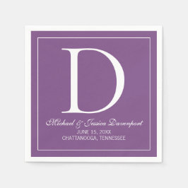 Modernes Lila White Wedding Monogram Serviette