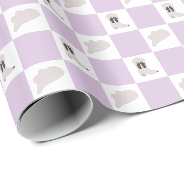 Modernes Lilac Checkered Cowgirl Rodeo Muster Geschenkpapier (Rolleneckpunkt)