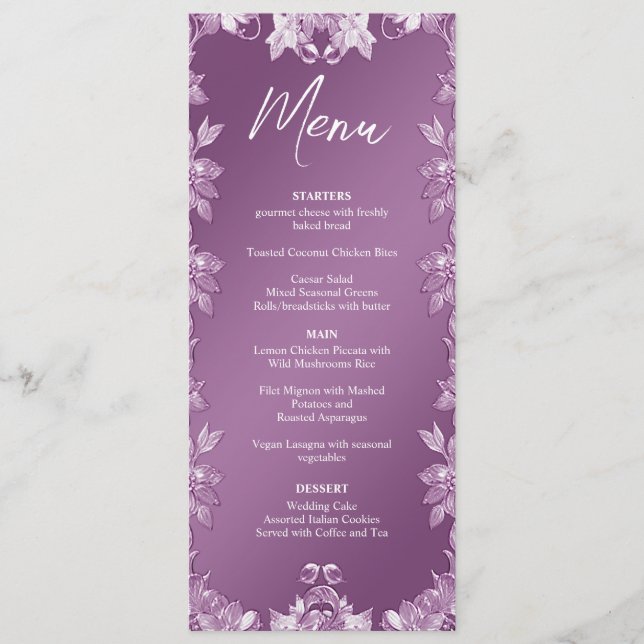 Modernes Lilac Floral Wedding Menu Menükarte (Vorderseite)