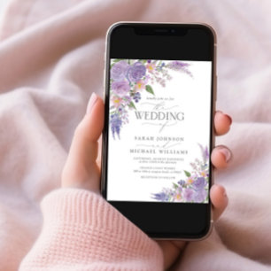 Modernes Lilac Lavender Mauve Floral Foto Wedding Einladung