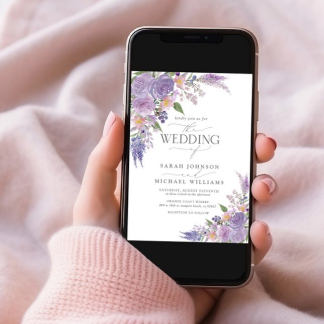 Modernes Lilac Lavender Mauve Floral Foto Wedding Einladung (Von Creator hochgeladen)
