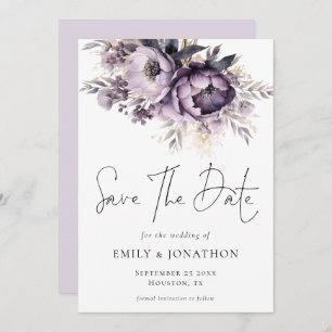 Modernes Lilac Lila Florals QR Code Wedding Save The Date