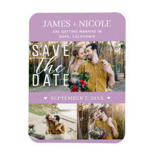 Modernes Lilac Lila Save the Date Hochzeit 3 Fotos Magnet