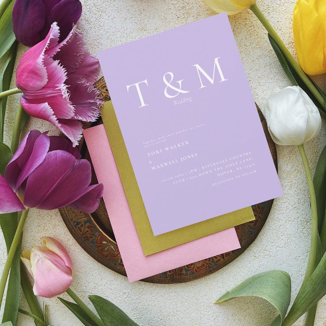 Modernes Lilac Monogram No Parents Wedding Einladung (Von Creator hochgeladen)