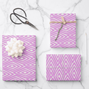 Modernes Lilac- und White Geometric-Diamant-Muster Geschenkpapier Set