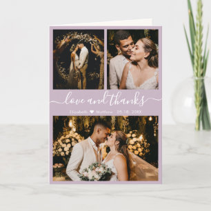 Modernes Lilac Wedding 3 Foto Collage Vielen Dank Dankeskarte