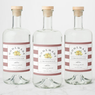 Modernes Limoncello Rustikale Rose Streifen Alkoholflaschenetikett