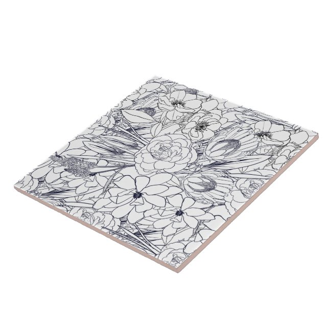 Modernes Line Art Handgezeichnet Floral Girly Desi Fliese (Seite)