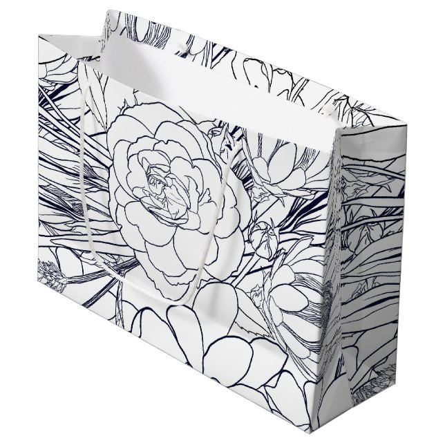 Modernes Line Art Handgezeichnet Floral Girly Desi Große Geschenktüte (Vorderseite Schrägansicht)