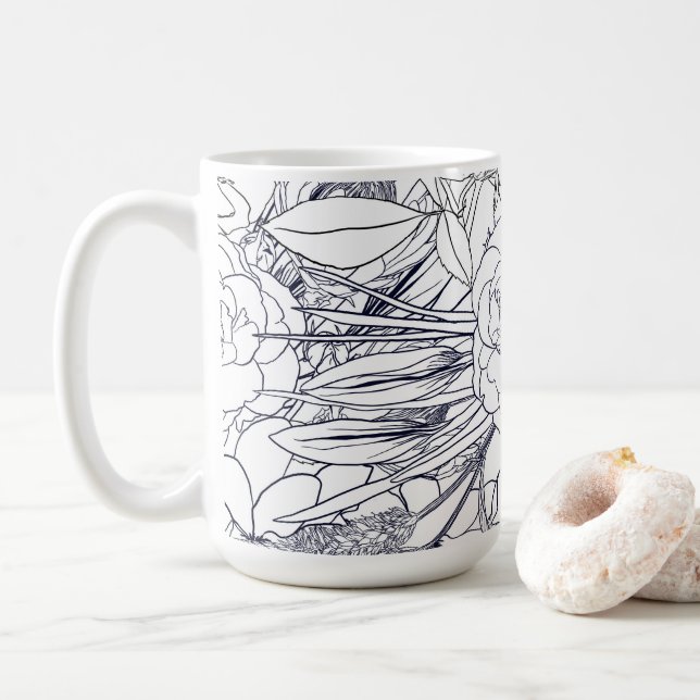 Modernes Line Art Handgezeichnet Floral Girly Desi Kaffeetasse (Mit Donut)