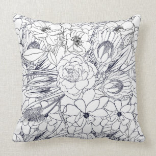Modernes Line Art Handgezeichnet Floral Girly Desi Kissen