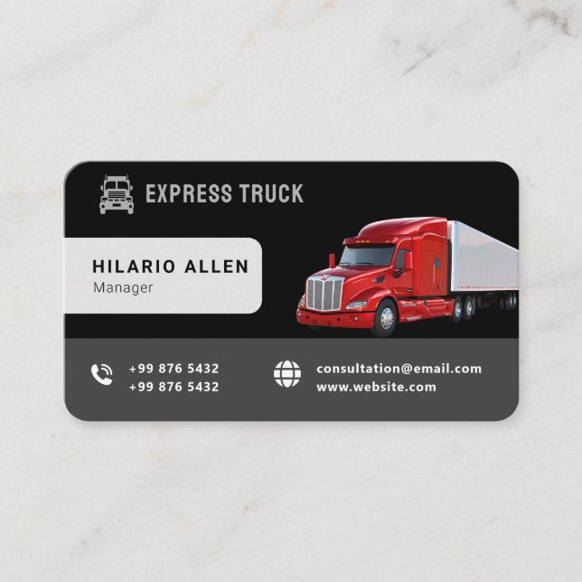 Modernes LKW-Geschäft | Black Business Card Visitenkarte (Vorderseite)