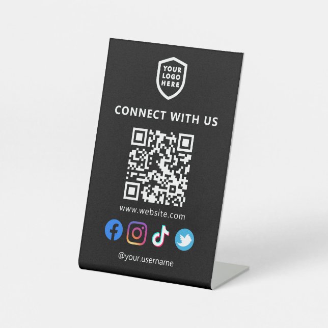 Modernes Logo | Black Social Media QR-Code Sockelschild (Vorderseite)