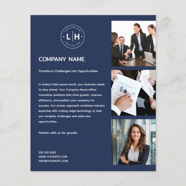 Modernes Logo-Foto Beruflich Navy Blue Business Flyer (Vorne)