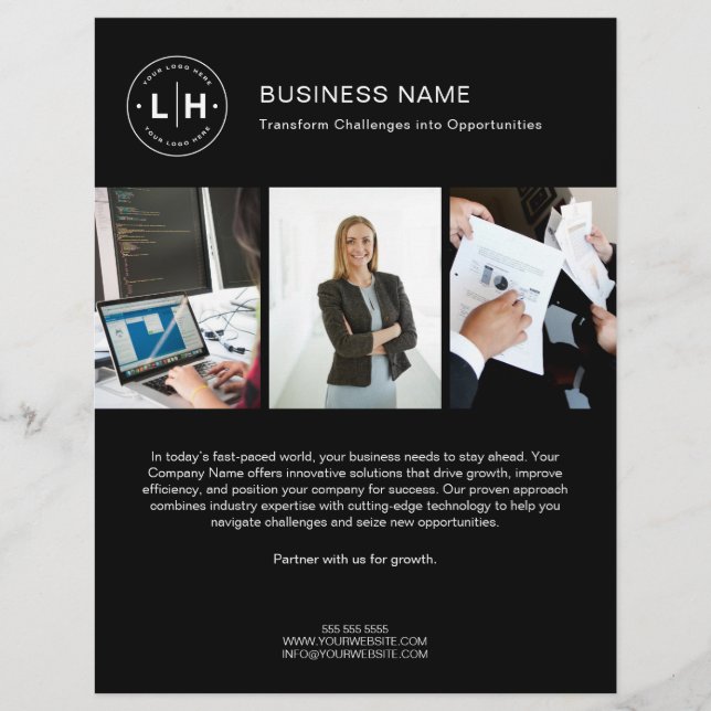 Modernes Logo Foto Corporate Black Business Flyer (Vorne)