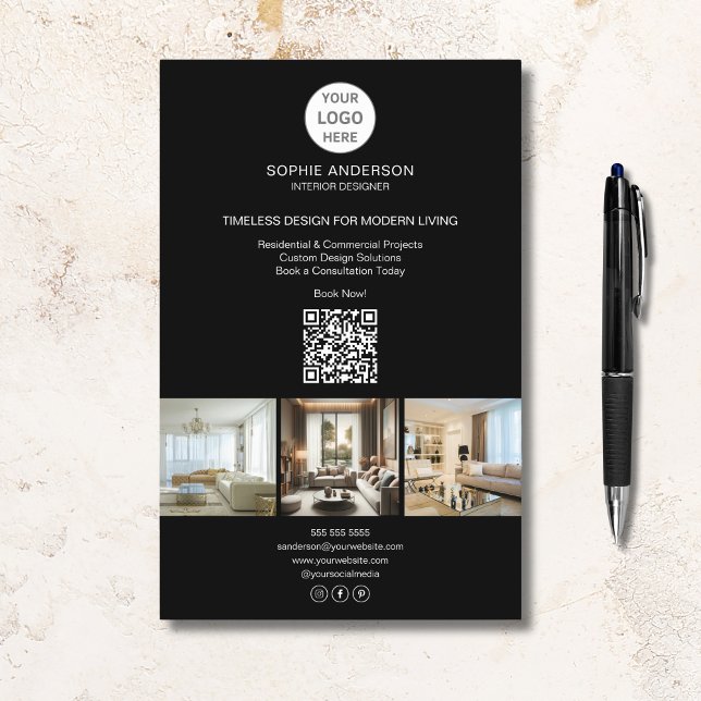 Modernes Logo Foto QR Black Beruflich Business Flyer (Modern Logo Photo QR Black Professional Business Flyer)