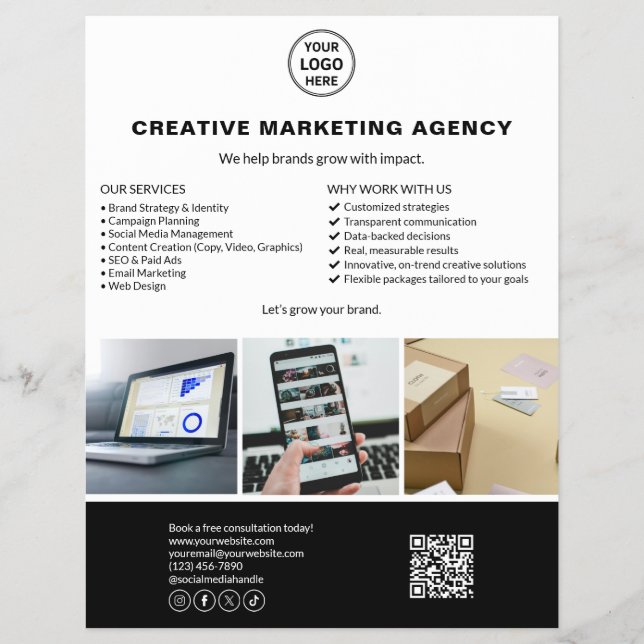 Modernes Logo Foto QR Marketing Business Flyer (Vorne)