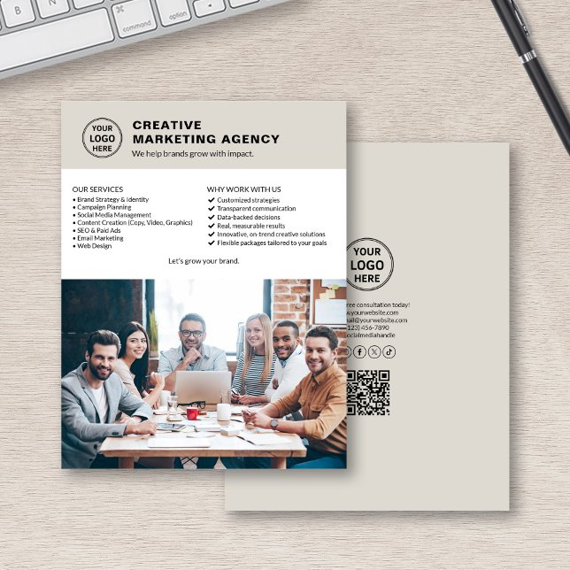 Modernes Logo Foto QR Marketing Business Flyer (Editable business flyer – clean layout, professional impact)