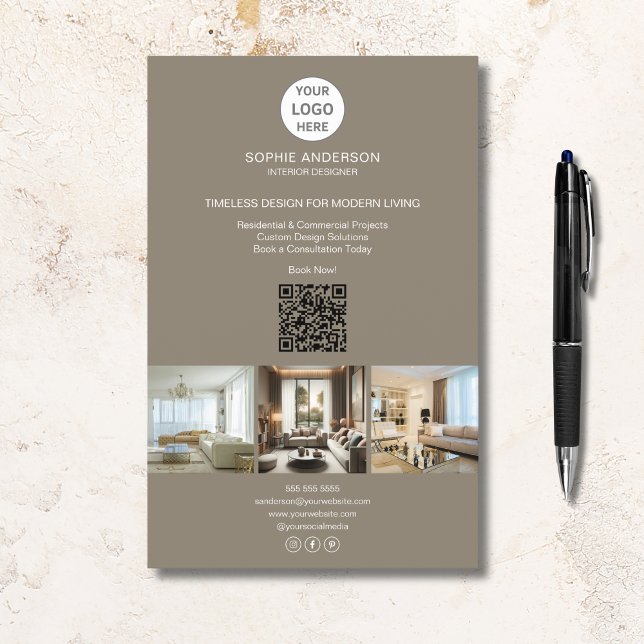 Modernes Logo Foto QR Taupe Beruflich Business Flyer (Modern Logo Photo QR Taupe Professional Business Flyer)