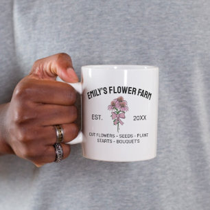 Modernes Logo für Blumenfarm in Rosa und Weiß im G Kaffeetasse