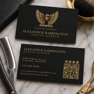 Modernes Logo für Herrenfriseure mit Goldenem Adle Visitenkarte