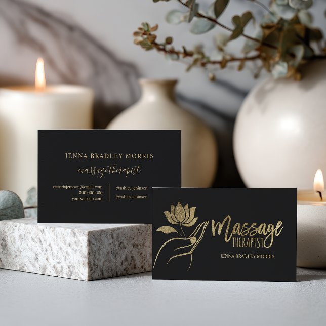 Modernes Logo für Schwarz-Gold-Foil-Massage-Therap Visitenkarte (Modern Black and Gold Foil Massage Therapist Logo Business Card)