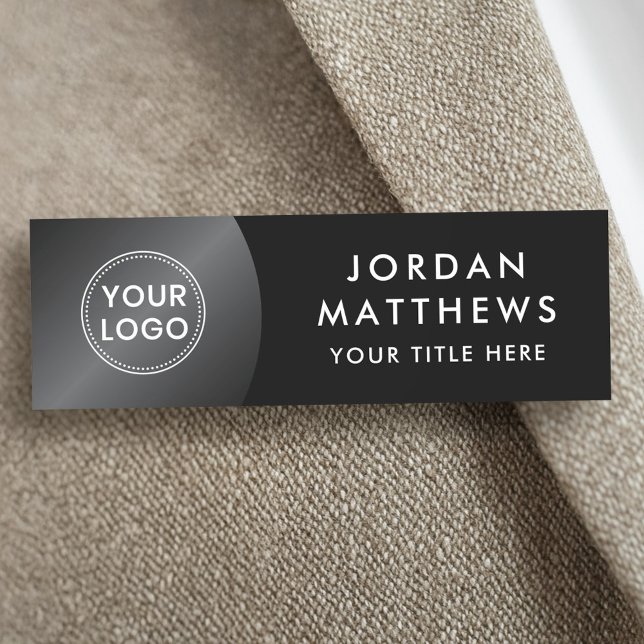 Modernes Logo, Name und Titel dunkler Farbverlauf  Namensschild (Modern logo, name and title dark gradient black name tag)