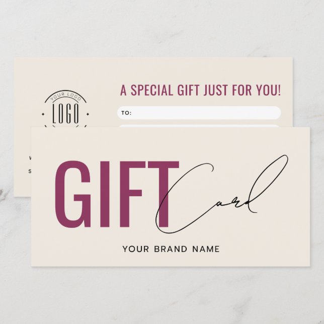 Modernes Logo professionell beige rote Geschenkkar (Vorne/Hinten)