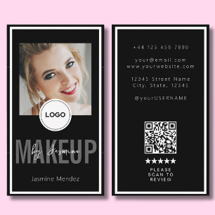 Modernes Logo QR Bewertung Schwarz Weiß Makeup-Art Visitenkarte