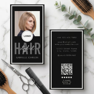 Modernes Logo QR Bewertungs Schwarz Weiß Friseur  Visitenkarte