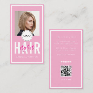 Modernes Logo QR-Code Blush Rosa Weiße Hairstylist Visitenkarte