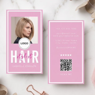 Modernes Logo QR-Code Blush Rosa Weiße Hairstylist Visitenkarte