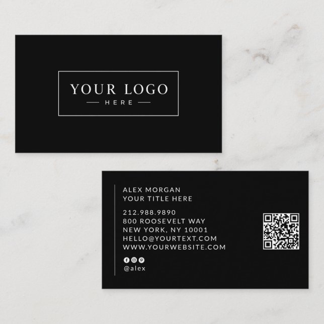 Modernes Logo QR-Code Professionell Schwarz Visitenkarte (Vorne/Hinten)