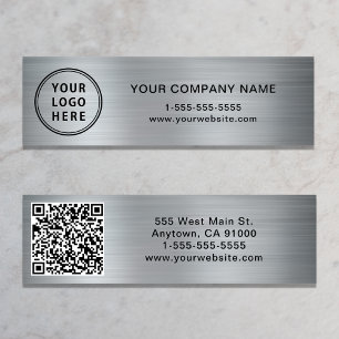 Modernes Logo QR Code Silver Mini Visitenkarte