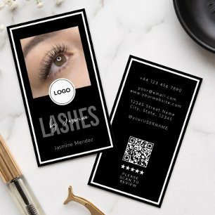 Modernes Logo QR Review Schwarz Weiß Wimpernkünstl Visitenkarte